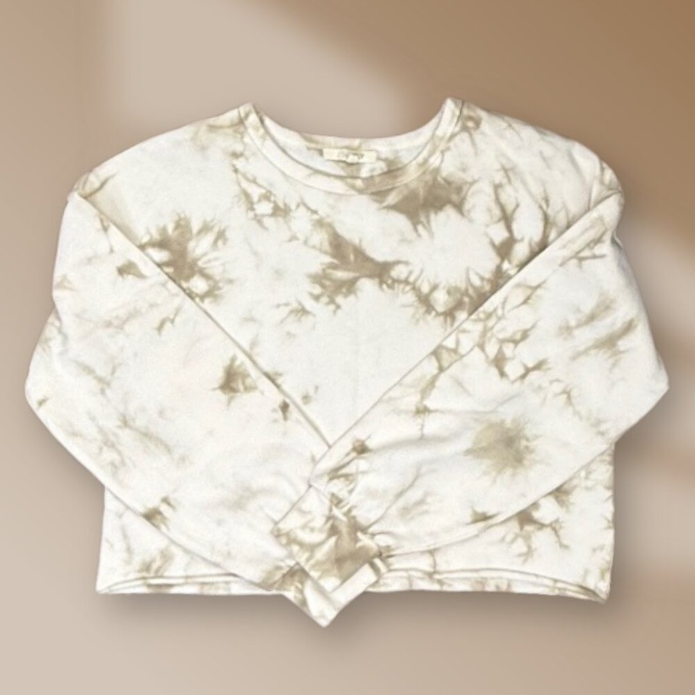 🤎 Z Supply Kids Beige/Cream Tie Dye Cropped Sweatshirt Long Sleeve | Size 12-14